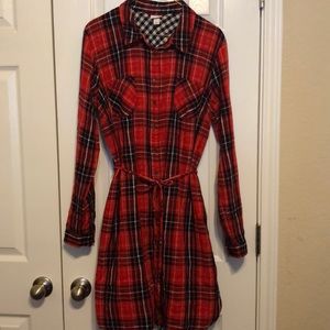 Red plaid shirt dress